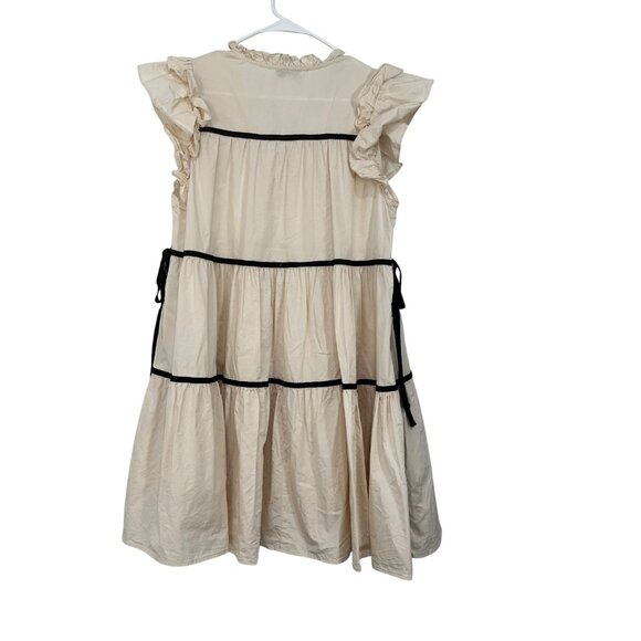 Sofie the label Ruffle Sleeve Tiered Mini Dress With Black Trim/Tie Detail Large - Picture 9 of 12